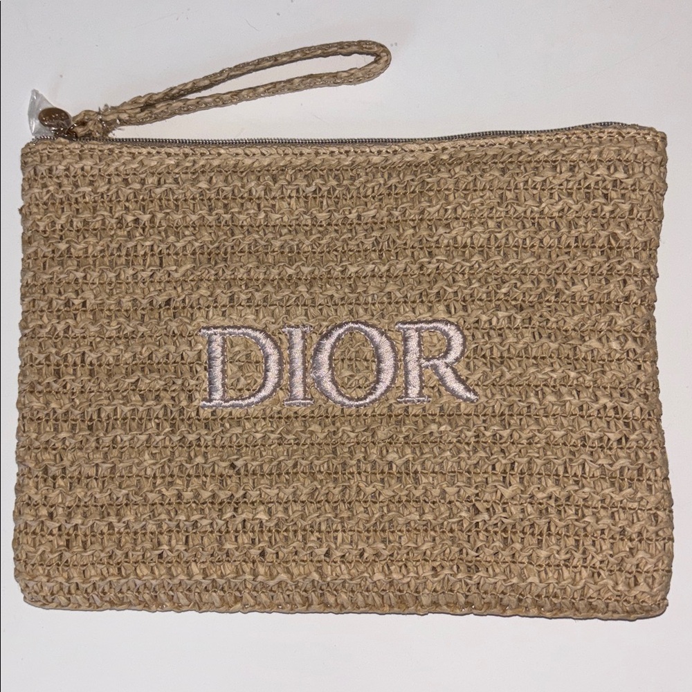 Brand new - Dior Raffia Woven Pouch Clutch Wristlet with Strap - Picture 2 of 8
